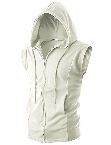 Image of Ohoo Mens Slim Fit Sleeveless Lightweight Zip Up Hooded Sweatshirt Vest Hoodie
