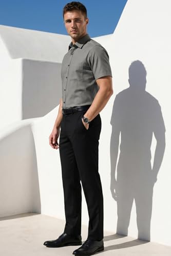 Image of Louis Philippe Men's Regular Fit Easy to Iron Everyday wear Premium Cotton Half Sleeve Solid Formal Shirt