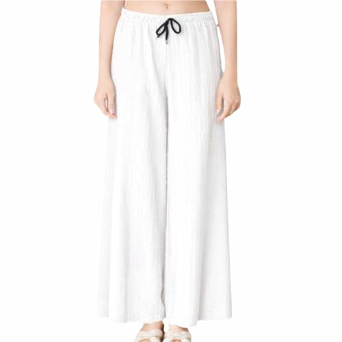 Image of Women Solid Wide Leg Palazzo Pants | Elastic Waist Drawstring Lounge Palazzo Trousers | Casual Comfortable Palazzo for Women & Girls