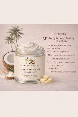 Image of Natural Deodorant Cream for adults - Extra Strength Odor Protection, Aluminum Free, Fragrance free, Baking Soda Free, Long-Lasting Formula, Handmade in Miami, 3 oz