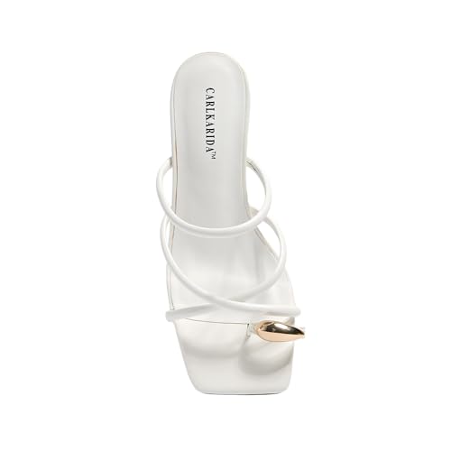 Image of Strappy Heels For Women Low Chunky Block Heel Heeled Sandals Square Open Toe Slip On Slides Flip Flops Mules