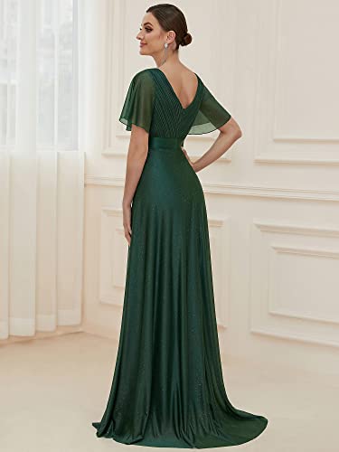 Image of Ever-Pretty Women's Summer Glitter Formal Dresses Evening Gown V Neck Short Sleeves Floor Length Mother of Bride Dress 50159