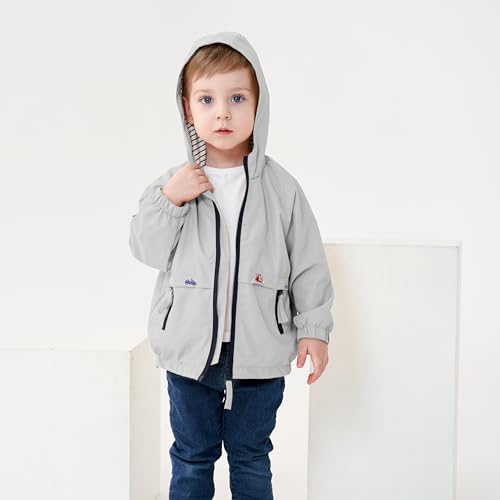 Image of Volunboy Toddler Boys Windbreaker Casual Outerwear Kids Lightweight Zip Hooded Jacket Baby Cute Dust Coat