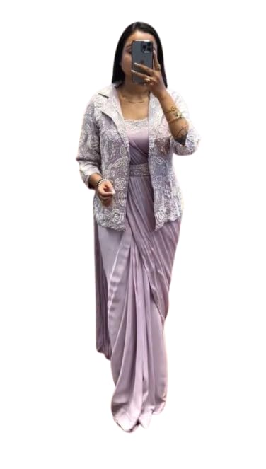 royalstyle For Women's And Girls For Style Embroidery Sequence work ready to wear saree with full koti Blouse And fancy dupatta wedding bollywood party girls wear-picture-27