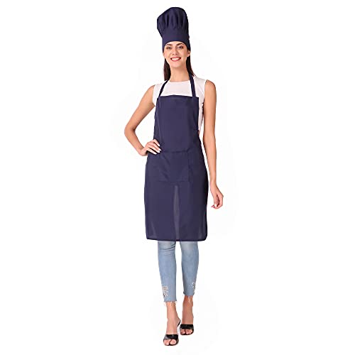 Image of KODENIPR CLUB Kitchen Apron With Cap Set for Women /Men Chef (Navy-Blue)