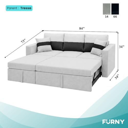 Image of FURNY Soria 4 Seater LHS Lounger Sofa Cum Bed (Light Gray - Black) with Pull-Out Function | Luxury Velvet Suede Finish | Durable Comfort | Ideal for Living Room