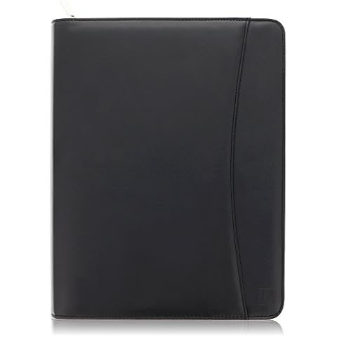 Leather Business Portfolio with Zipper - Black Portfolio Binder Organizer - Padfolio for Men & Women with 10.5 Inch Tablet Pocket by Lautus Designs Cover