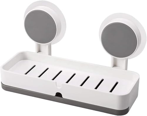 Image of KHEDU FAB Plastic Wall Mounted Drain Soap Box for Bathroom | Non-Drill Wall Mount Magic Sticker Self Adhesive Soap Stand for Bathroom with Removable Drain Tray(Pack of 1)