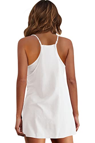 Image of Panadila Womens Summer Sleeveless Mini Dress V Neck Spaghetti Strap Sundress Athletic Short Dress with Pockets