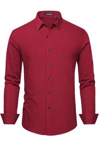 Image of HISDERN Mens Dress Shirts Long Sleeve Button Down Casual Shirts for Men Inner Contrast Formal Business Tuxedo Wedding Shirt