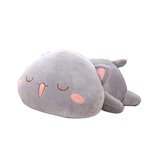 OUKEYI Lindo juguete de peluche de gatito de peluche para mascotas, gatito de anime, almohada de felpa suave para niños, color gris