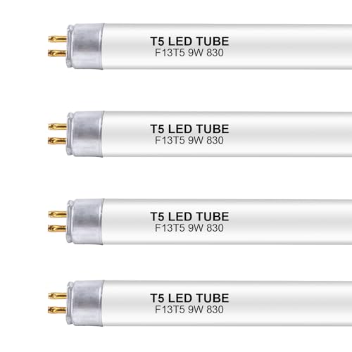 Wesome Lighting 21 Inch F13T5/WW LED Replacement Bulbs 3000K Warm White T5 LED 9 Watts Replace Fluorescent Bulb with LED Replacement Tube for Counter and Cabinet Fixture 4 Pack