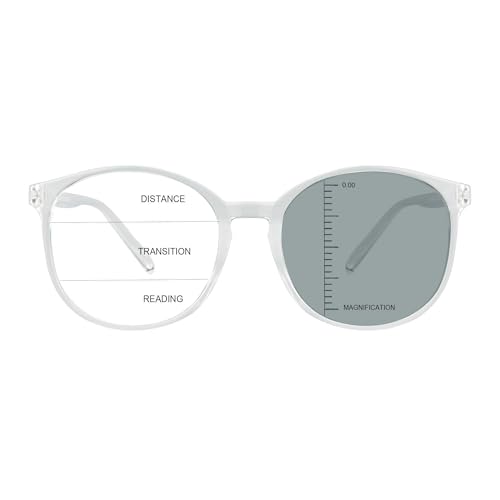 Image of Vintage Round Progressive Multifocal Presbyopic Glasses, Photochromic Gray Sunglasses for Men Women Readers (Clear,+0.00 /+1.50 Magnification)