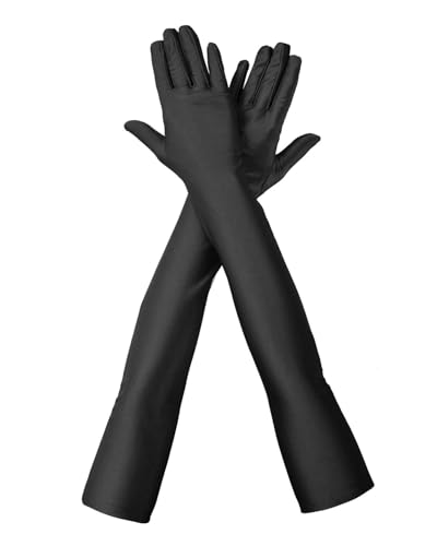 FUGLUS Luvas pretas compridas, luvas compridas para mulher, luvas de mulher vintage, 53 cm de cetim elegantes, de noite para meninas e mulheres para disfarces banquete de casamento festas