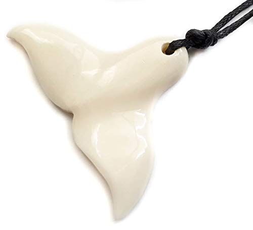 Hand Carved Bone Maori Lucky Whale Tail Pendant Cord Necklace Jewelry DA378
