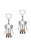 Corkscrew Wine Opener, Bottle Opener, Wing Corkscrew Heavy Duty, Chrome Plated, Silver, Sharp Wine Corkscrew with Ergonomic Non-Slip Wing Handle, pack of 2