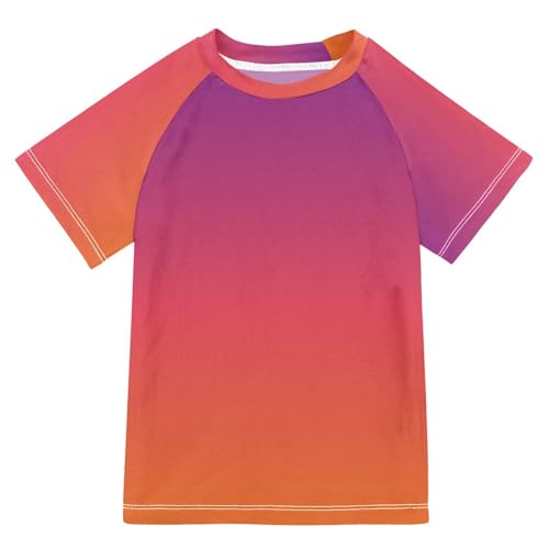 Kids Bathing Suit Short Sleeve Girl Rash Guard 11T Purple Orange Gradient