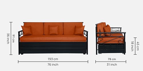 Image of 3 Seater Metal Sofa Cum Bed with Hydraulic Storage | Queen Size Sofa Cuma Bed | 3 Seater Sofa Set, Metal Sofa Set for Living Room (Rust, Queen Size (76 inch x 60 inch))