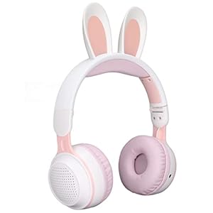 ASHATA Faltbarer Bluetooth 5.0-Kopfhörer mit Mikrofon, Süßes Hasenohr, Kabellos, Over-Ear-Kopfhörer für Grüne Kinder, Teenager, Erwachsene, 12 Stunden Hörzeit, TF/Aux, Eingebaut in 7(weiß rosa)