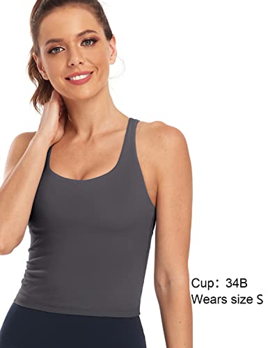 Image of HeyNuts Longline Zeal Bras Medium Impact Wirefree Sports Bras Workout Crop Tank Tops with Removable Pads, A-D Cups