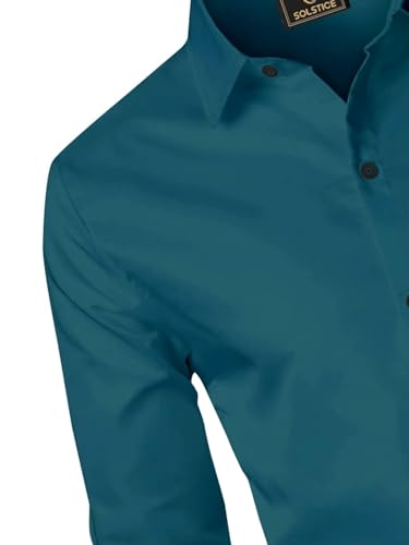 Image of BABIRUSA Men's Cotton Blend Shirt with Solid Bottom Down Long Sleeve Spread Collared Neck Regular Fit and Standard Length | Shirt for Man