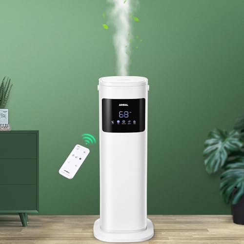 Aiheal Humidifier for Large Room Home, 10.5L Top Fill Cool and Warm Mist Ultrasonic Floor Humidifiers for Baby and Plants with Customized Humidity, Timer, Sleep Mode, Auto Shut Off, Quiet, White