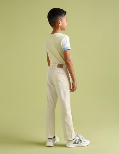 Image of USPA Kids Boy's Beige Solid Mid Rise Cotton Button Slim Flat Front Slant Pocket Trousers (UKTRO0165 Beige 9-10 Years)