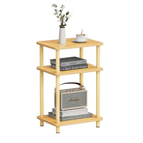 APICIZON 3 Tier Beistelltisch Schmal, Nachttisch Holz, Tisch Klein, 40x30x61.5cm, Kleiner Beistelltisch fürs Wohnzimmer, Schlafzimmer, Balkon, Arbeitszimmer, Natur