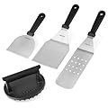 onlyfire 4PCS Professional Barbecue Tool Kit for Blackstone, Stainless Steel Griddle Set Accessories for Outdoor Camping, Grill Spatulas Cast Iron Meat Press and Chopper/Scraper for Grilling