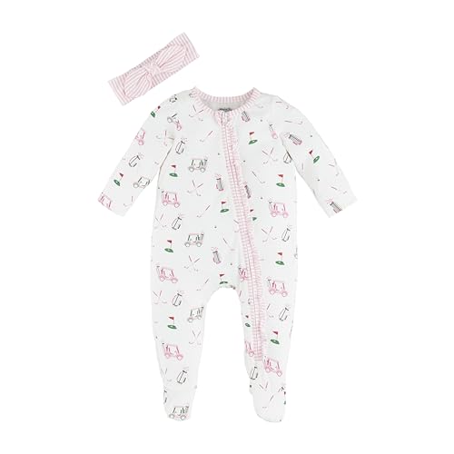 Image of Mud Pie baby-girls Mud Pie Baby Pink Golf Baby Sleeper and Headband Set