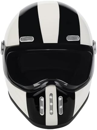Retro Full Face Motorcycle Helmets with Striped Fiberglass Shell DOT Approved Unisex-Adult , Vintage Helmet with Visor for Moped ATV Cruiser Scooter (White Black,L)