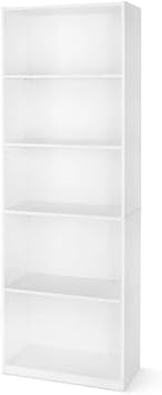 5-Shelf Bookcase with Adjustable Shelves, White