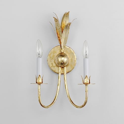 Image of Maxim Lighting Paloma 2-Light Wall Sconce | Gold Leaf Steel Finish | Transitional Indoor Light Fixture | Ideal for Hallways, Bedrooms & Bathrooms | Dimmable Damp Rated | 2882GL