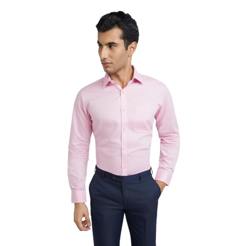 Image of Raymond Men Pure Cotton Slim Fit Structure Pattern Semi Cut Away Collar Formal Shirt