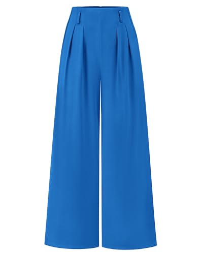 BTFBM Women's Elegant Flowy Dress Pants Front Pleated High Waisted Casual Wide Leg Loose Palazzo Trousers with Pockets