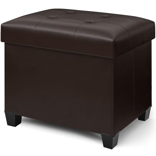 FIMIVIBI 23.6" Ottoman with Storage, Rectangular Storage Ottoman, Faux Leather Ottomans with Legs for Living Room Bedroom Dorm, Brown