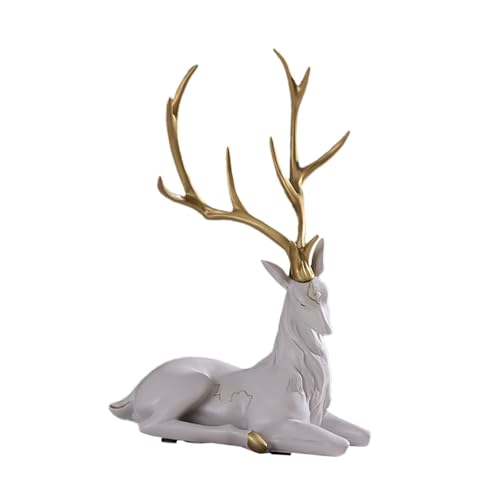 MagiDeal Statue de cerf en forme d', ornement de bureau, Sculpture animale pour centre de Table, étagère d'entrée, salon, cadeau de pendaison de, Blanc Assis