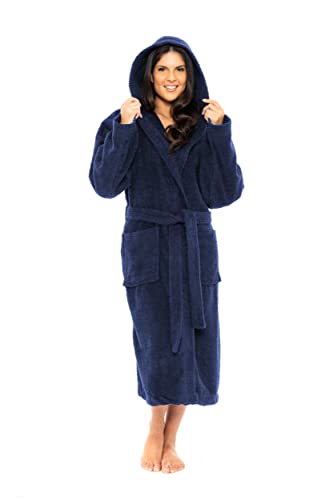 Towelling Robe 100% Egyptian Cotton Bathrobe - Women's Men Highly Absorbent Terry Hooded For Bath Shower Spa Hotel