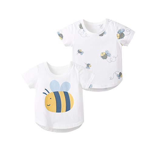 pureborn 2-Pack Unisex Baby Cotton Graphic Tees Short Sleeve Shirt Bees 12-18 Months