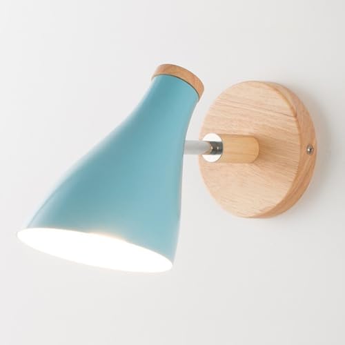 Lámpáras de pared Scandinavian de madera con enchufe E27 para dormitorio azul 2