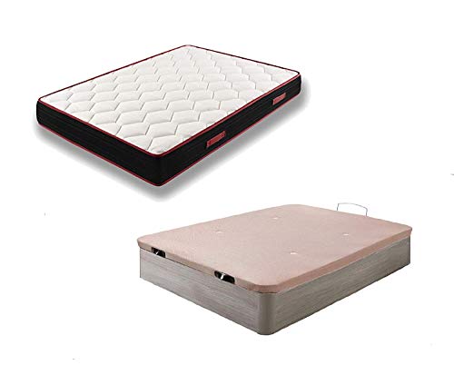 HOGAR24 ES Conjunto Canapé Abatible de Madera Color Roble Cambrian + Colchón Viscoelástico Memory Fresh 3D, 105x190cm