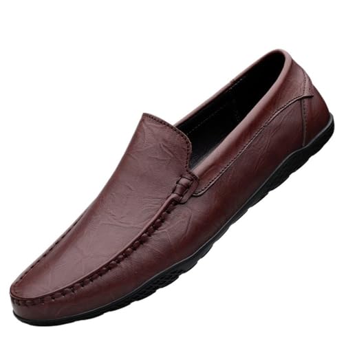 Loafers for Men Lightweight Slip-on Anti-Slip Resistant Simple Round Toe Solid Color Leather Loafers