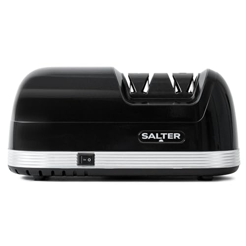 Salter Electric Knife Sharpener - Two Stage Sharpening System, Diamond Coated Kitchen Knife & Blade Sharpener, Easy Clean, Removable Magnet Catches Shavings, Non-Slip Feet, Alternative Whetstone Tool