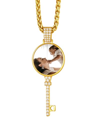 Richsteel Custom Picture/Photo Necklace for Men Women Personalized Round/Heart/Angel Wing/Square/Dog Tag Pendant with Stainless Steel Wheat Chain(Send Gift Box)