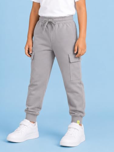 Image of KiddoPanti Boys Cotton Joggers | 100% Cotton Single Jersey | 2 Side Cargo Pockets with Flap | Elasticated Waist Band with Functional Drawcord | Soft & Breathable Track Pants