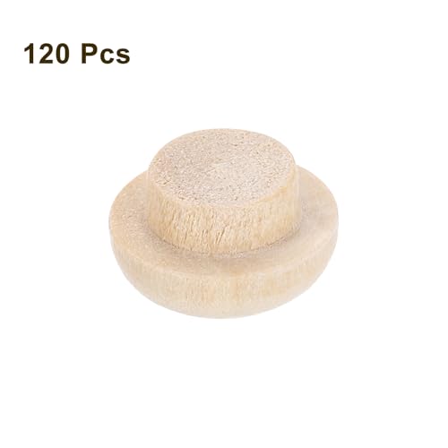 Image of uxcell 120Pcs Wood Button Plugs, 8mm / 0.31 inch Hardwood Screw Hole Plug Mushroom Wooden Caps Buttons Wood Plug for Furniture Woodworking Craft Decor (12mm x 8mm)
