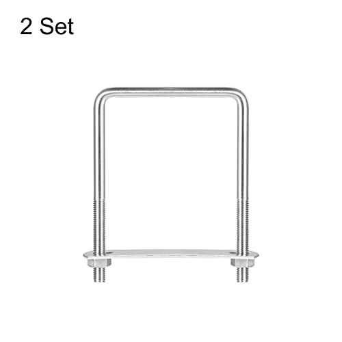 Image of uxcell Square U-Bolts, 2 Sets 82mm(3.23 inch) Inner Width 120mm Length M8 304 Stainless Steel U Clamp Bolt with Nuts and Plates, for Boat Trailer