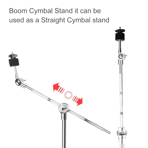 Boom Cymbal Stand, Adjustable Cymbal Stand for Drum Hardware Percussion Mount Holder Gear Set Drum Hardware Set for Mounting Crash, Ride, Splash Cymbals, Double Braced Legs with Rubber Feet