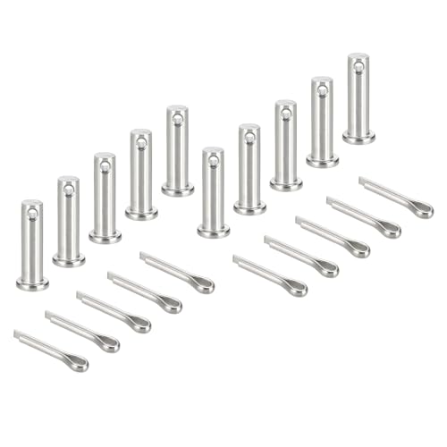 uxcell 10Pcs M8x30mm Clevis Pins, 304 Stainless Steel Single Hole Flat Head Hitch Fastener Lock Systems with Cotter Pins for Furniture Installation Trailer Lawn Mower, Silver