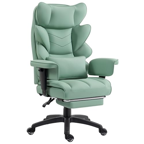 Office Chair,Executive Ergonomic Office Chair with Pocket Spring Cushion, High Back Computer Gaming Chair with Adjustable Armrests, Lumbar Support, Footrest, Executive Chair- Green PU Leather